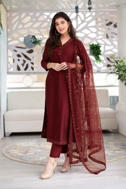 Embellished Maroon Kurta Set