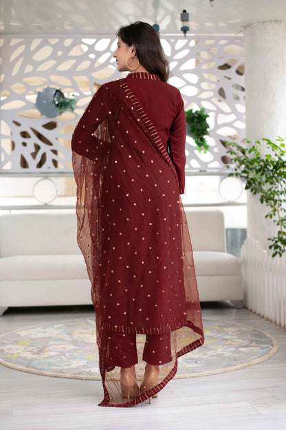 Embellished Maroon Kurta Set