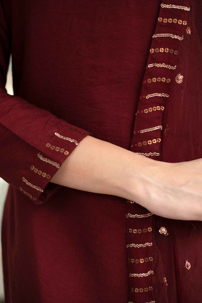 Embellished Maroon Kurta Set