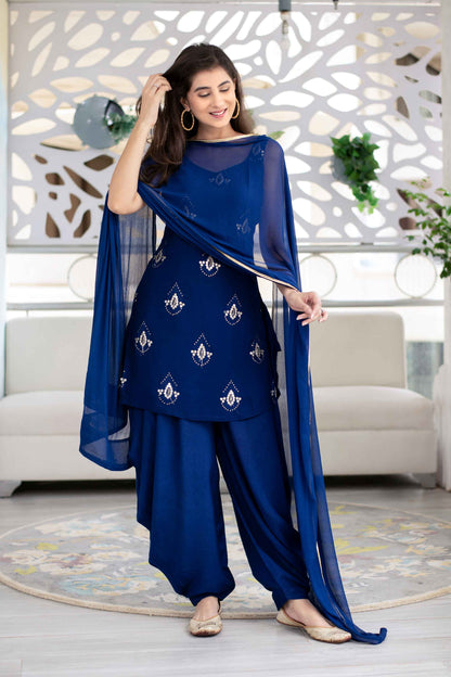 Deep Blue Patiala Set
