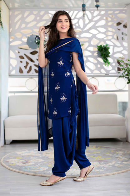 Deep Blue Patiala Set