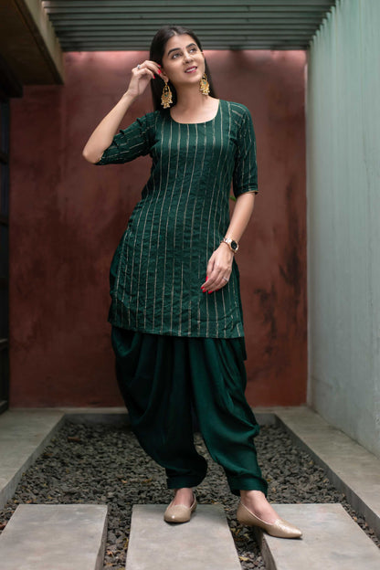 Bottle Green Zari Work Patiala Set