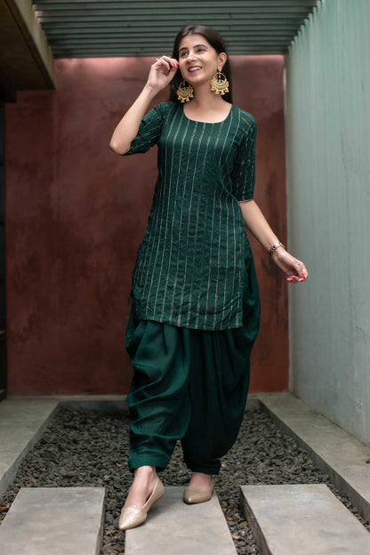 Bottle Green Zari Work Patiala Set