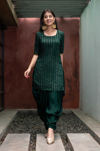 Bottle Green Zari Work Patiala Set