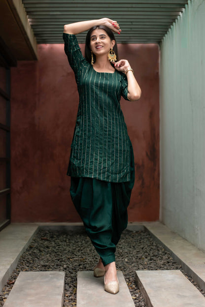 Bottle Green Zari Work Patiala Set
