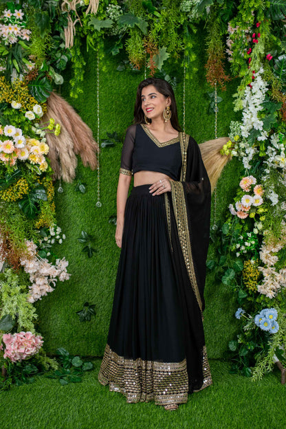 Black And Golden Daman Lehenga