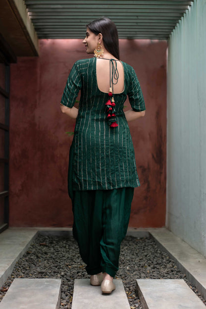 Bottle Green Zari Work Patiala Set