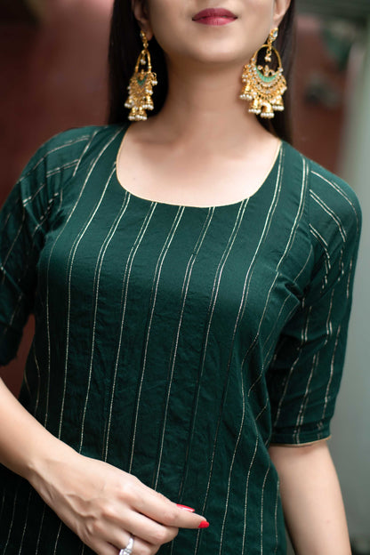 Bottle Green Zari Work Patiala Set