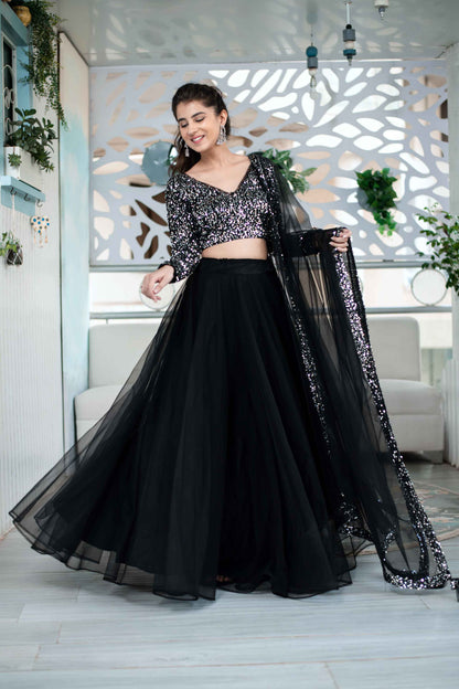 Black And Silver Lehenga