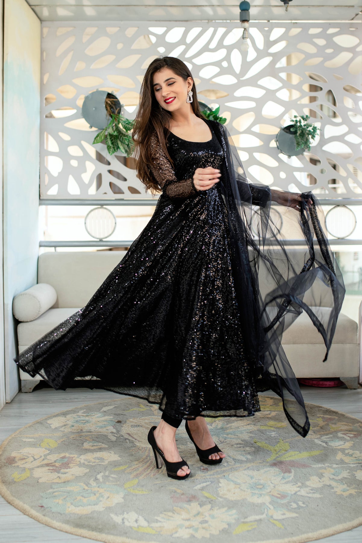 Buy Online in India | Black Sequin Anarkali Set | Label Shaurya Sanadhya