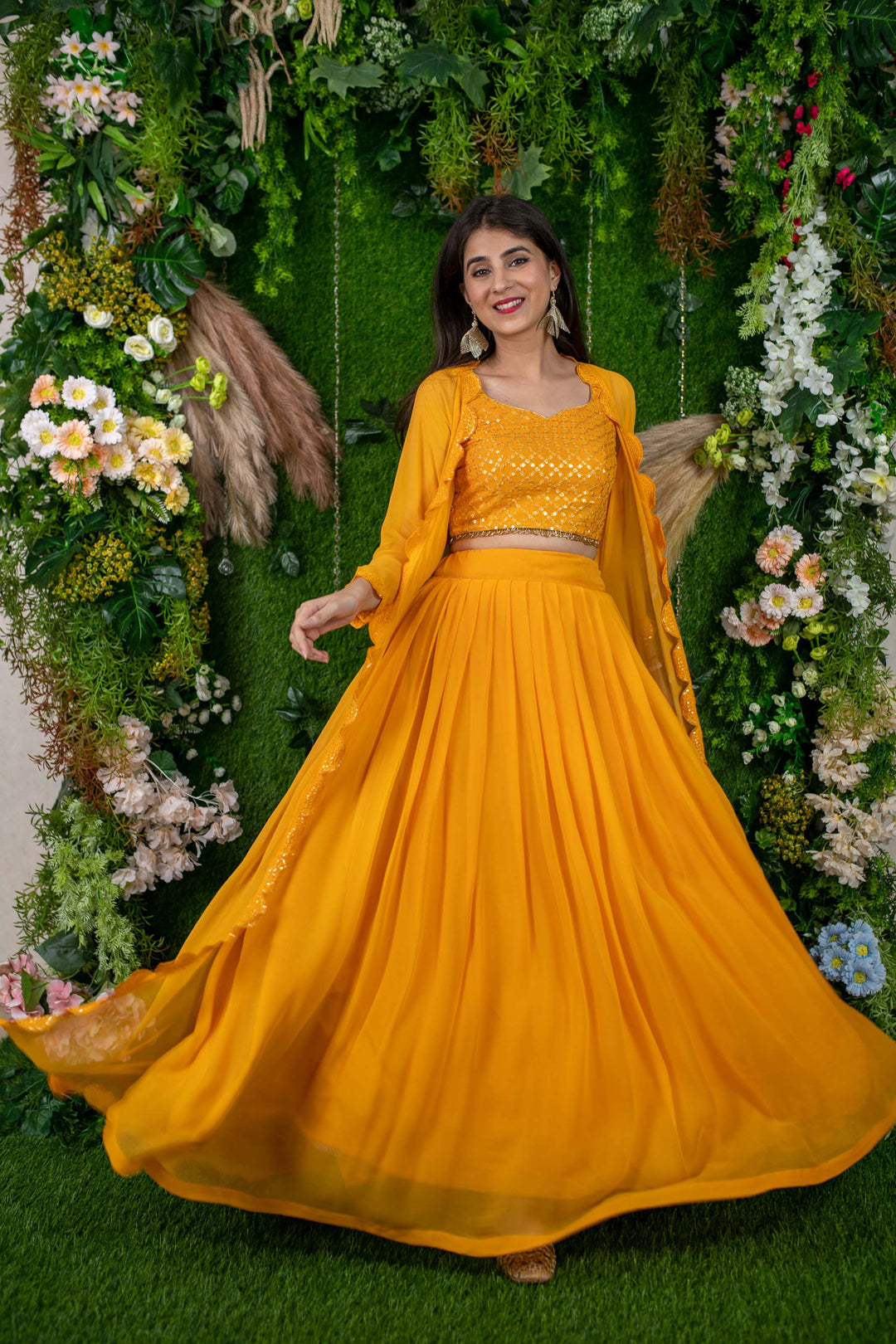 Haldi Dress Yellow Mehndi Lehenga For Bride Sister Yellow