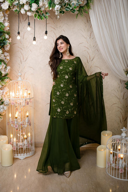 Olive Kurta With Palazzo