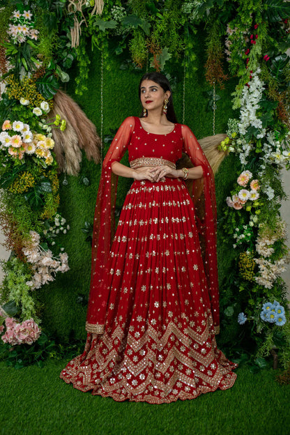 Red And Gold Lehenga Cape Sleeves