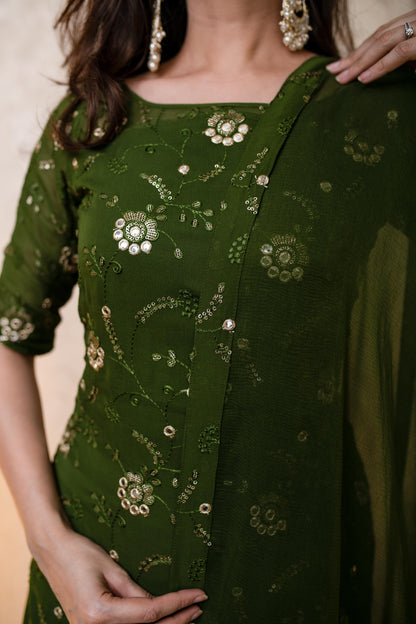 Olive Kurta With Palazzo