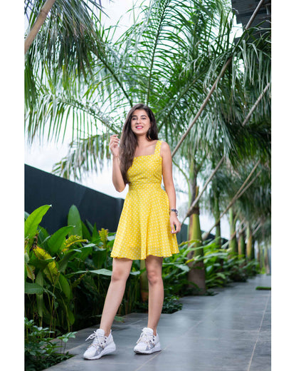 Polka Dot Bow Tie Dress Yellow