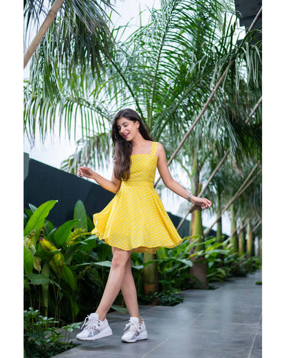 Polka Dot Bow Tie Dress Yellow