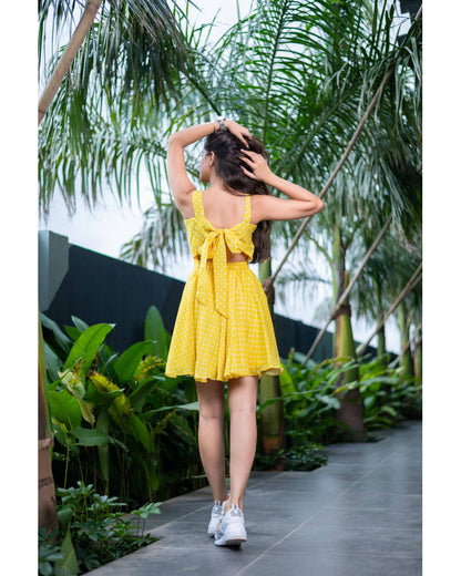 Polka Dot Bow Tie Dress Yellow