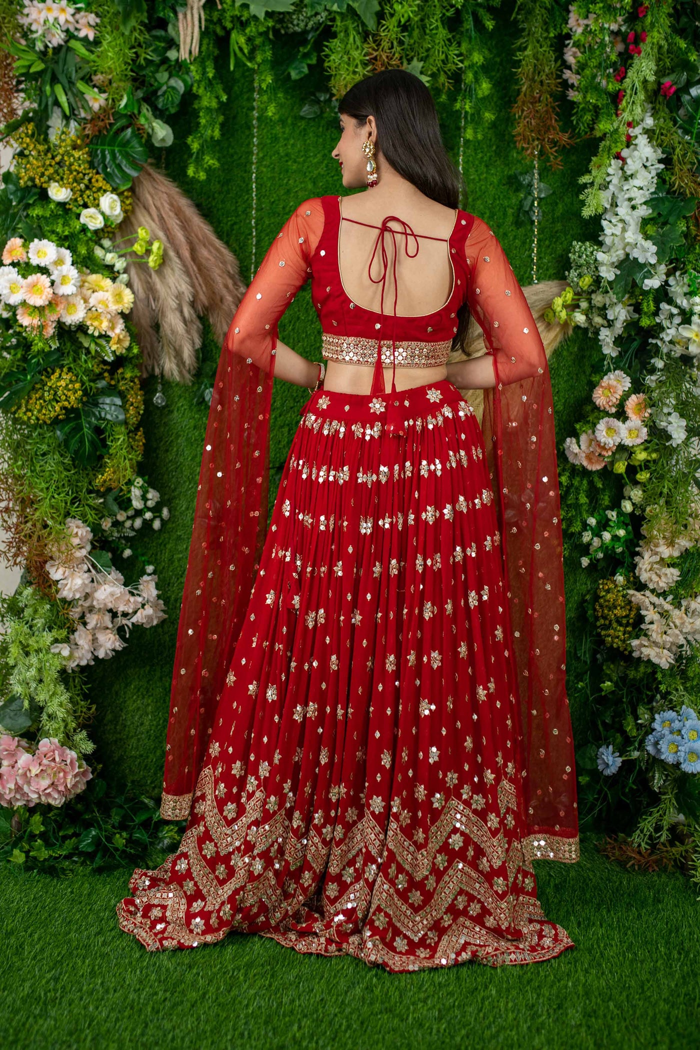 Red And Gold Lehenga Cape Sleeves