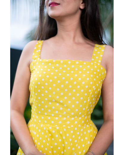 Polka Dot Bow Tie Dress Yellow