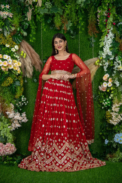 Red And Gold Lehenga Cape Sleeves