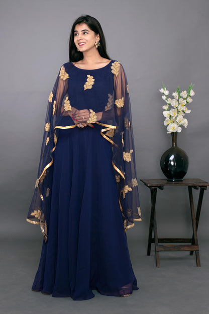 Blue Gown With Attached Dupatta