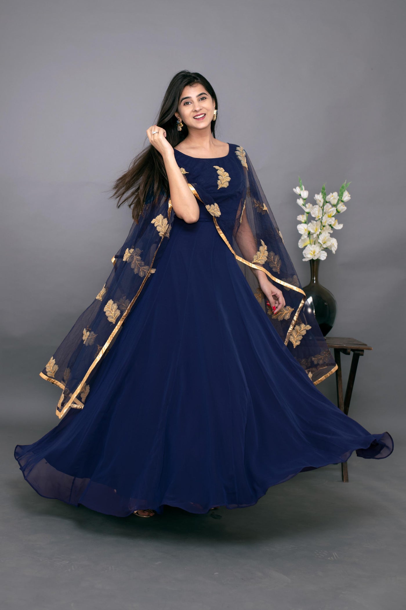 Blue Gown With Attached Dupatta Blue Gown With Attached Dupatta