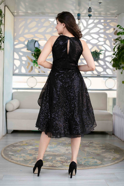 Black Sequin High Low Dress