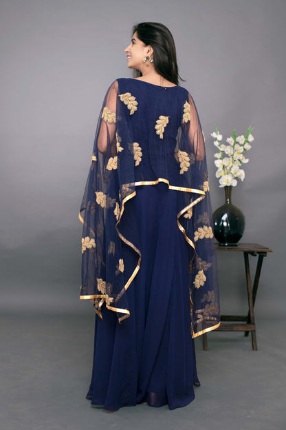 Blue Gown With Attached Dupatta