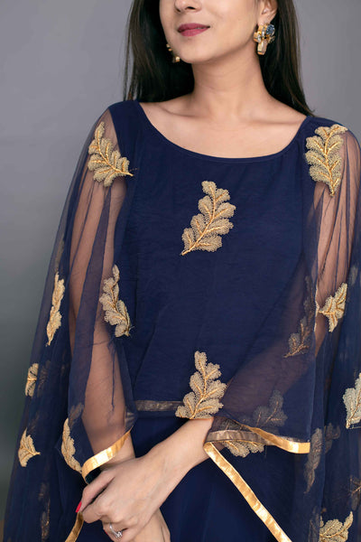 Blue Gown With Attached Dupatta