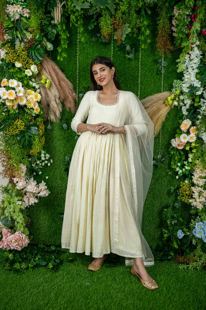 Dolly White Thread Work Anarkali