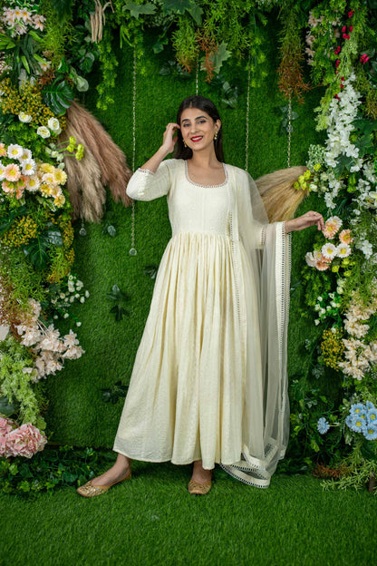 Dolly White Thread Work Anarkali