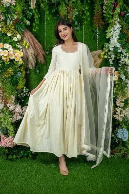 Dolly White Thread Work Anarkali