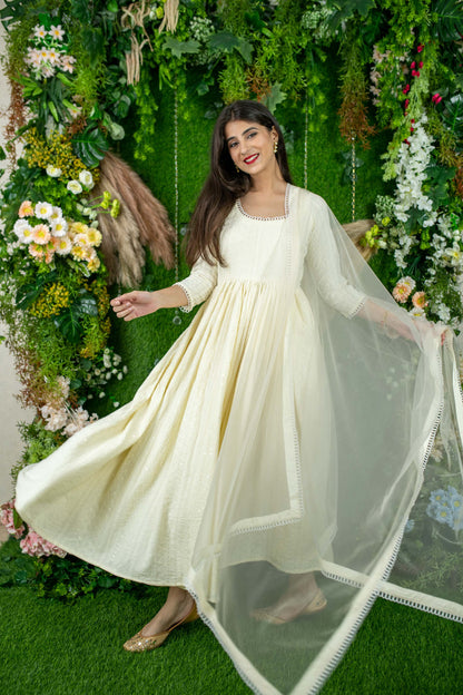 Dolly White Thread Work Anarkali