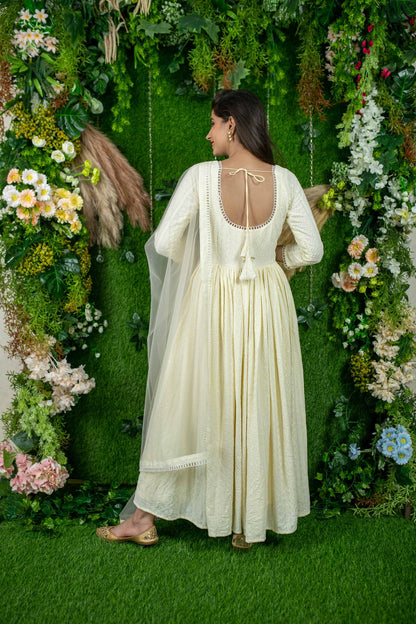 Dolly White Thread Work Anarkali