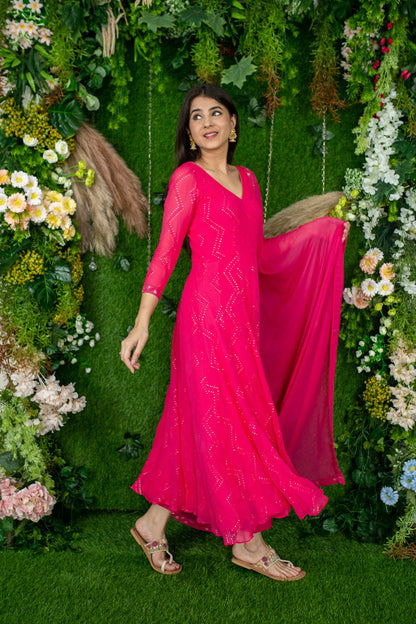 Pink Thread Work Anarkali