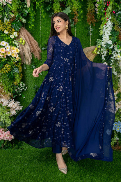 Imperial Blue Anarkali Set