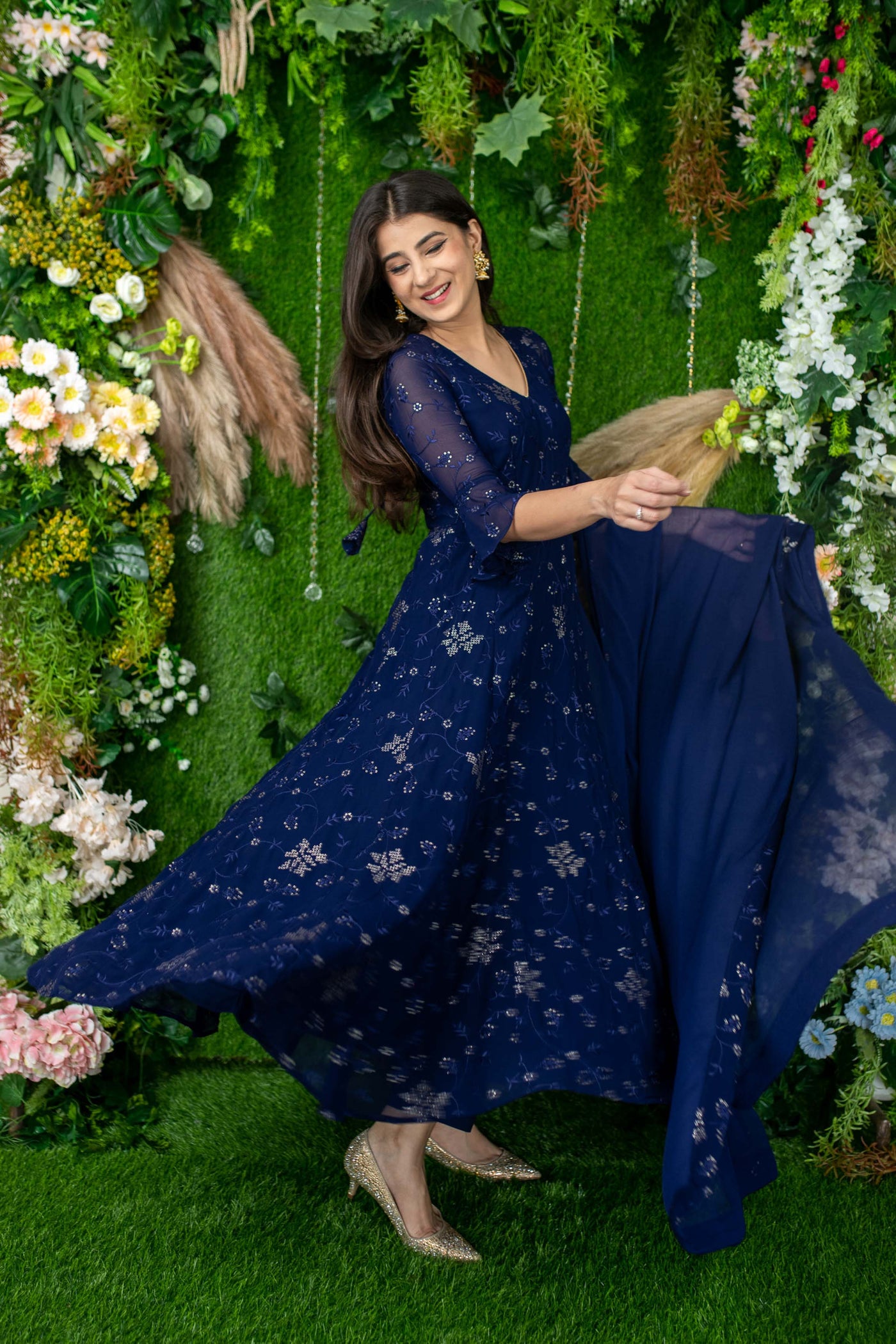 dark blue anarkali dress Navy Blue Anarkali Suit Set for Women Elegant Indian Party Wear Dress with Dupatta Long Kurta Set Indian Wedding Functions outfit