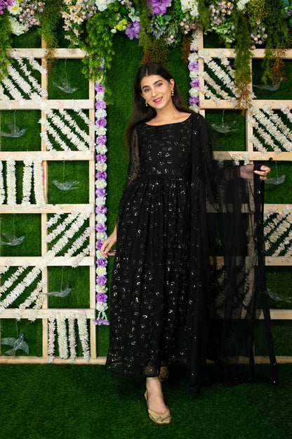 Black And Golden Anarkali