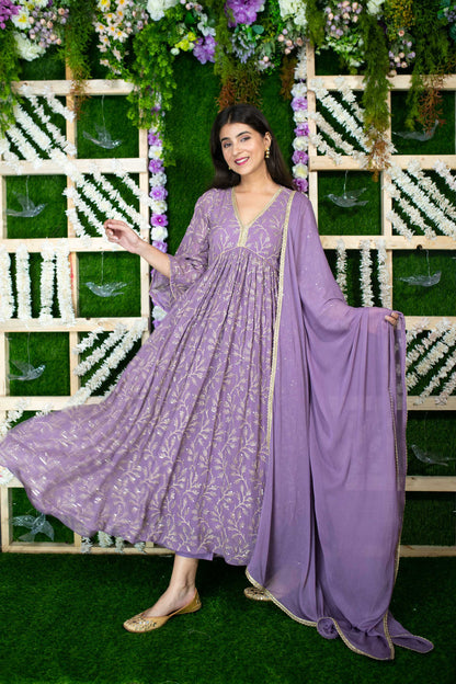 Violet Gold Thread Work Anarkali