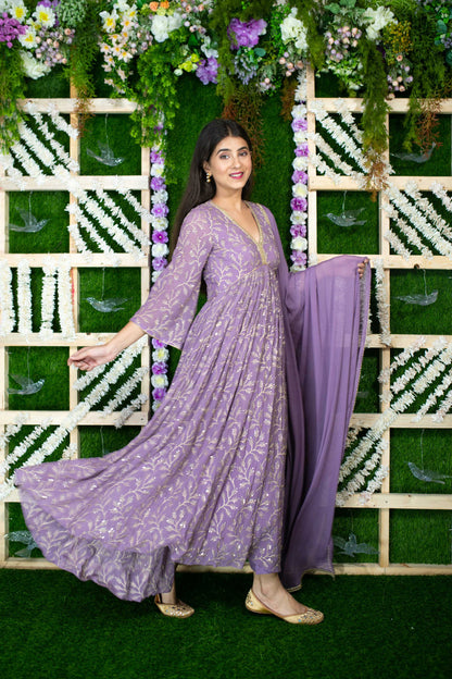 Violet Gold Thread Work Anarkali