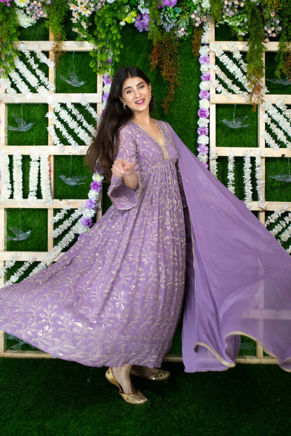 Violet Gold Thread Work Anarkali