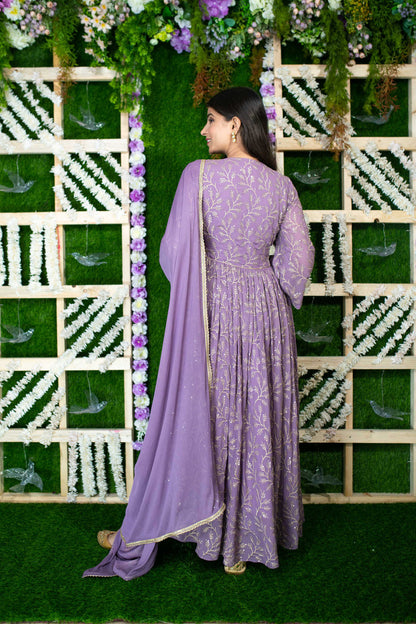 Violet Gold Thread Work Anarkali