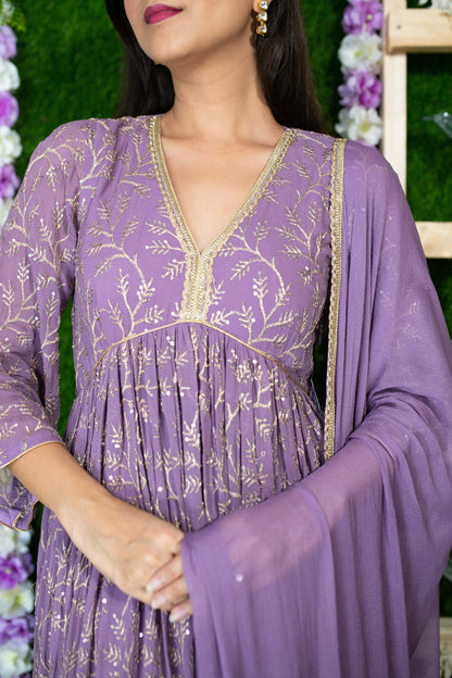 Violet Gold Thread Work Anarkali