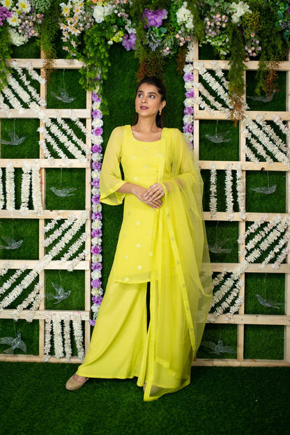 Lime Green Sequin Kurta Pallaza Set