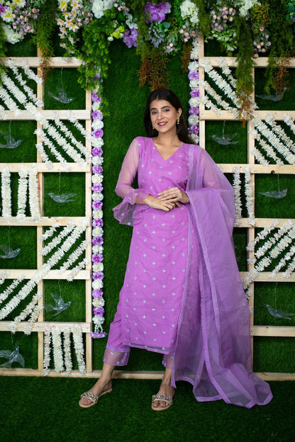 Lavender Organza Kurta Set