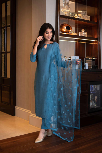 Blue Kurta Set With Dupatta