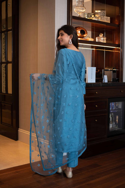 Blue Kurta Set With Dupatta