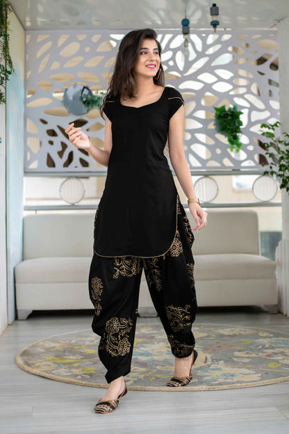 Black Patiala With Block Print