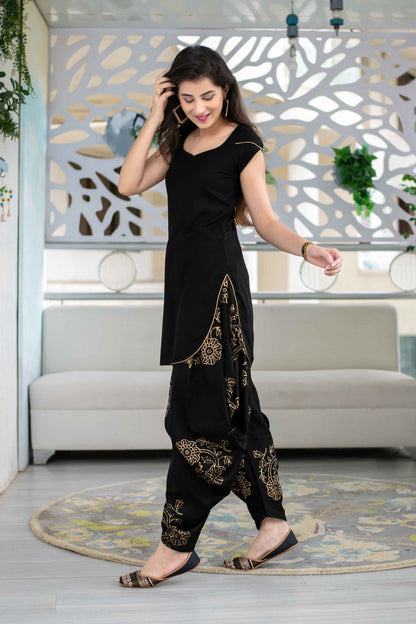 Black Patiala With Block Print