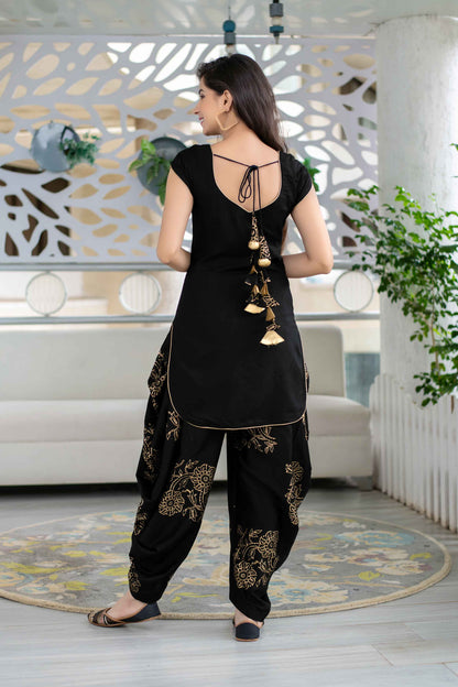Black Patiala With Block Print
